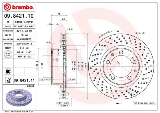 Brembo 09.8421.11 - Bremžu diski ps1.lv