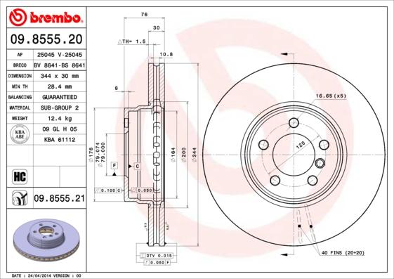 Brembo 09.8555.21 - Bremžu diski ps1.lv