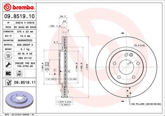 Brembo 09.8519.11 - Bremžu diski ps1.lv