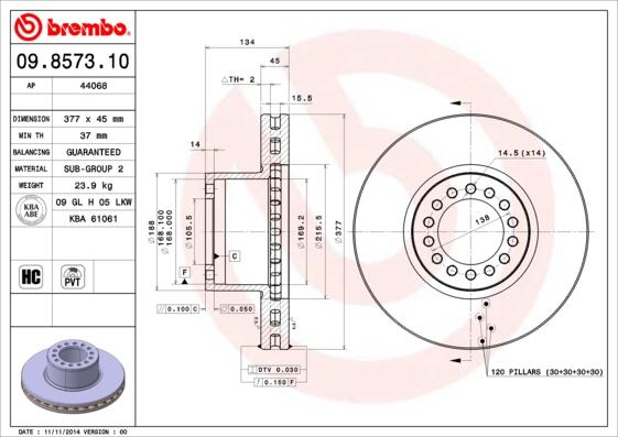 Brembo 09.8573.10 - Bremžu diski ps1.lv