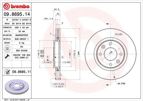 Brembo 09.8695.14 - Bremžu diski ps1.lv