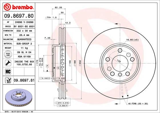 Brembo 09.8697.81 - Bremžu diski ps1.lv