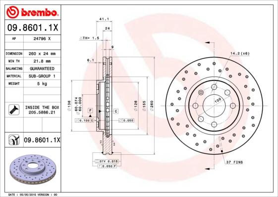 Brembo 09.8601.1X - Bremžu diski ps1.lv