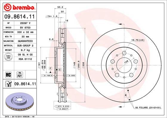 Brembo 09.8614.11 - Bremžu diski ps1.lv