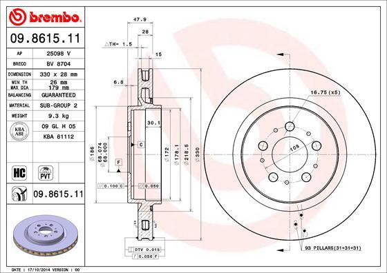 Brembo 09.8615.11 - Bremžu diski ps1.lv