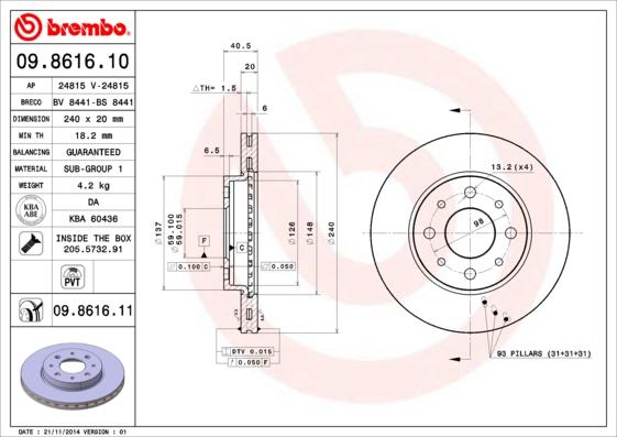 Brembo 09.8616.10 - Bremžu diski ps1.lv