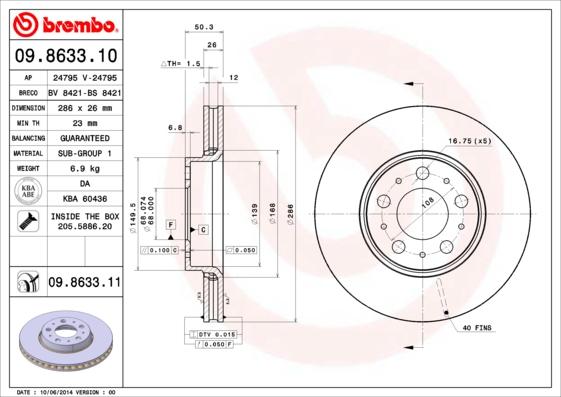 Brembo 09.8633.10 - Bremžu diski ps1.lv