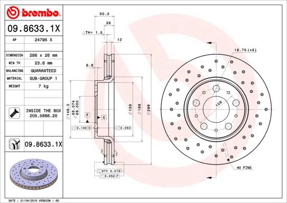 Brembo 09.8633.1X - Bremžu diski ps1.lv