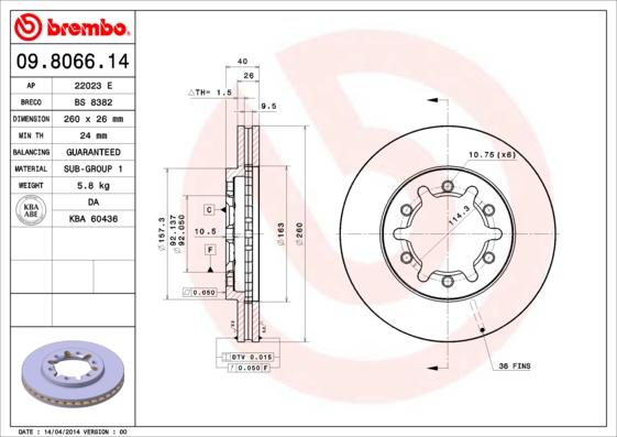 Brembo 09.8066.14 - Bremžu diski ps1.lv