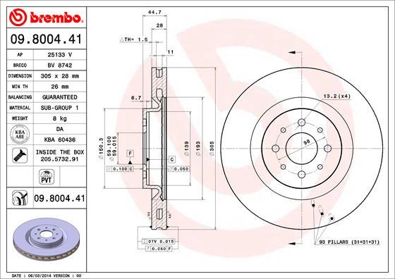 Brembo 09.8004.41 - Bremžu diski ps1.lv