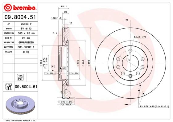 Brembo 09.8004.51 - Bremžu diski ps1.lv