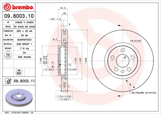 Brembo 09.8003.11 - Bremžu diski ps1.lv