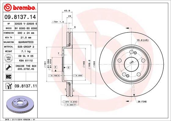 Brembo 09.8137.11 - Bremžu diski ps1.lv