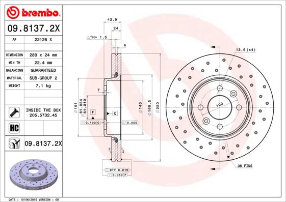 Brembo 09.8137.2X - Bremžu diski ps1.lv