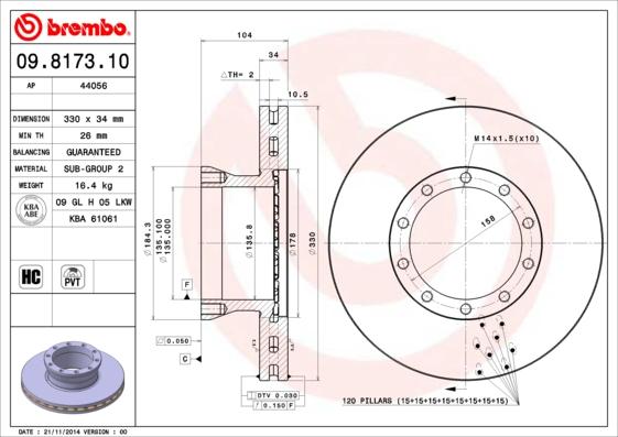 Brembo 09.8173.10 - Bremžu diski ps1.lv