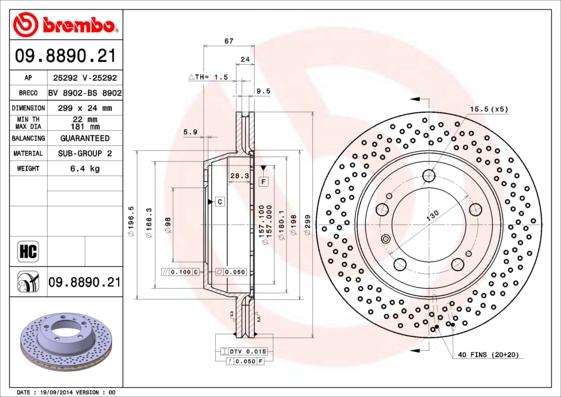 Brembo 09.8890.21 - Bremžu diski ps1.lv