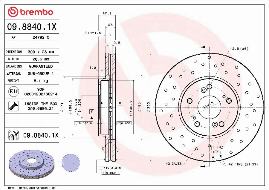 Brembo 09.8840.1X - Bremžu diski ps1.lv