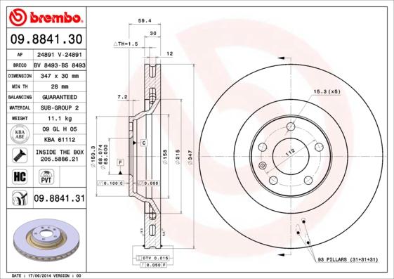 Brembo 09.8841.30 - Bremžu diski ps1.lv