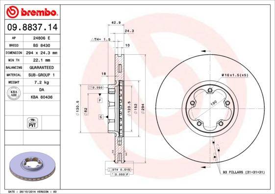 Brembo 09.8837.14 - Bremžu diski ps1.lv