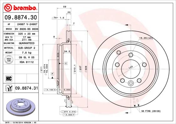 Brembo 09.8874.30 - Bremžu diski ps1.lv