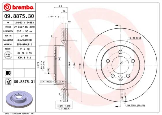 Brembo 09.8875.30 - Bremžu diski ps1.lv