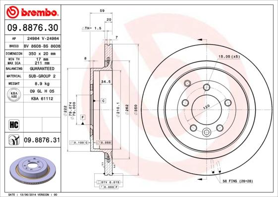 Brembo 09.8876.30 - Bremžu diski ps1.lv