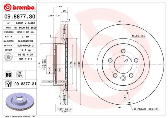 Brembo 09.8877.30 - Bremžu diski ps1.lv