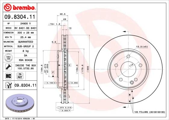 Brembo 09.8304.11 - Bremžu diski ps1.lv