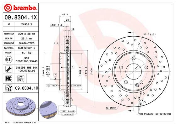 Brembo 09.8304.1X - Bremžu diski ps1.lv