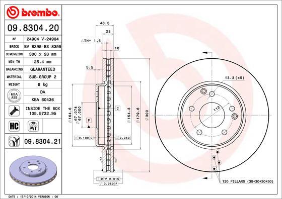 Brembo 09.8304.21 - Bremžu diski ps1.lv