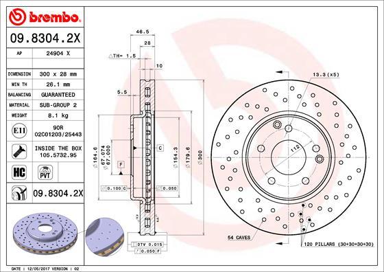 Brembo 09.8304.2X - Bremžu diski ps1.lv