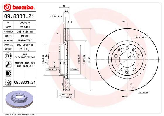 Brembo 09.8303.21 - Bremžu diski ps1.lv