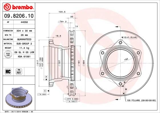 Brembo 09.8206.10 - Bremžu diski ps1.lv