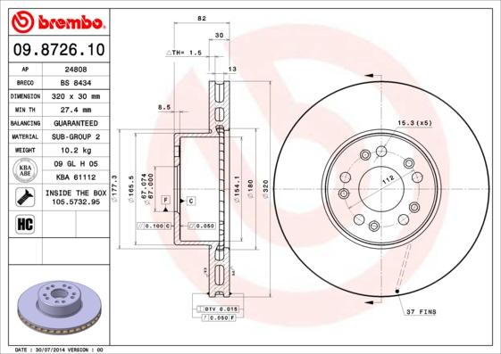 Brembo 09.8726.10 - Bremžu diski ps1.lv