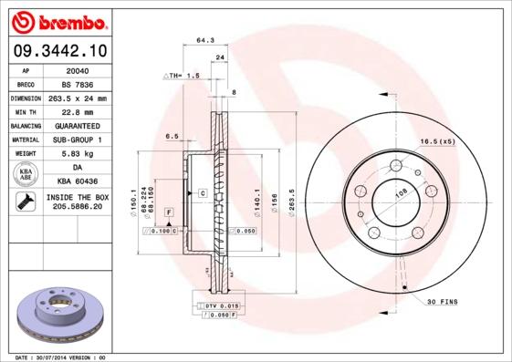 Brembo 09.3442.10 - Bremžu diski ps1.lv