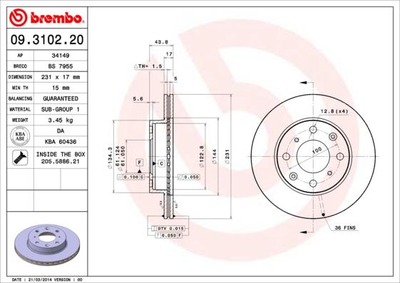 Brembo 09.3102.20 - Bremžu diski ps1.lv