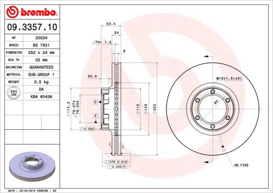 Brembo 09.3357.10 - Bremžu diski ps1.lv