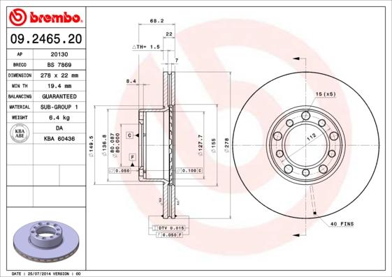 Brembo 09.2465.20 - Bremžu diski ps1.lv