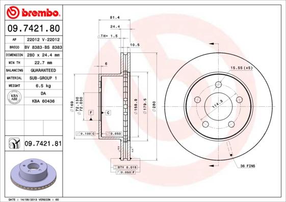 Brembo 09.7421.81 - Bremžu diski ps1.lv