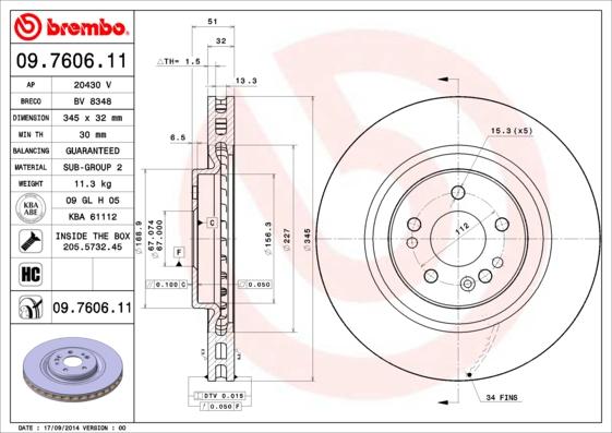 Brembo 09.7606.11 - Bremžu diski ps1.lv