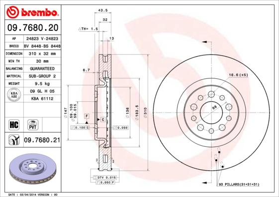 Brembo 09.7680.20 - Bremžu diski ps1.lv