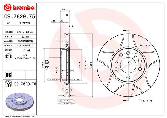 Brembo 09.7629.75 - Bremžu diski ps1.lv