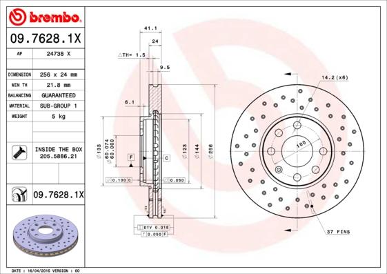 Brembo 09.7628.1X - Bremžu diski ps1.lv