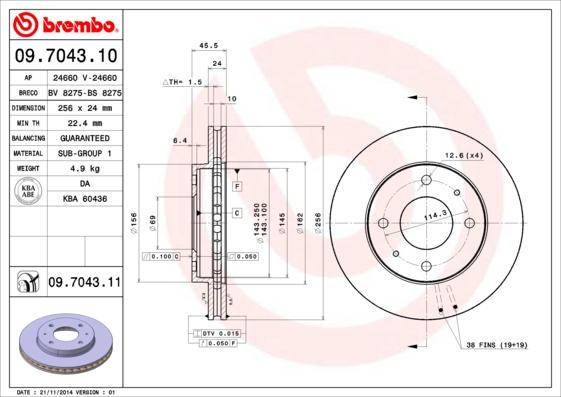 Brembo 09.7043.10 - Bremžu diski ps1.lv