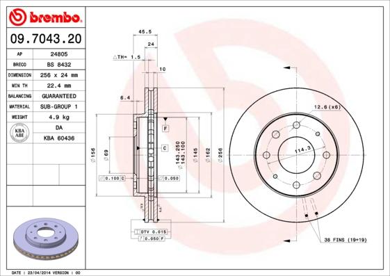 Brembo 09.7043.20 - Bremžu diski ps1.lv