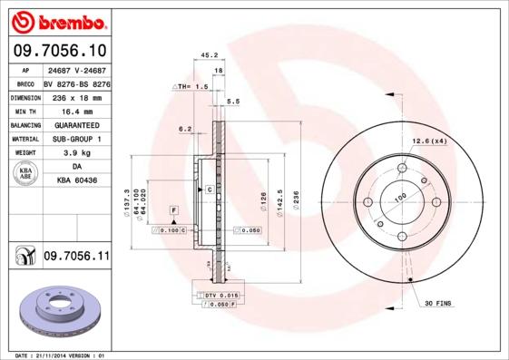 Brembo 09.7056.11 - Bremžu diski ps1.lv