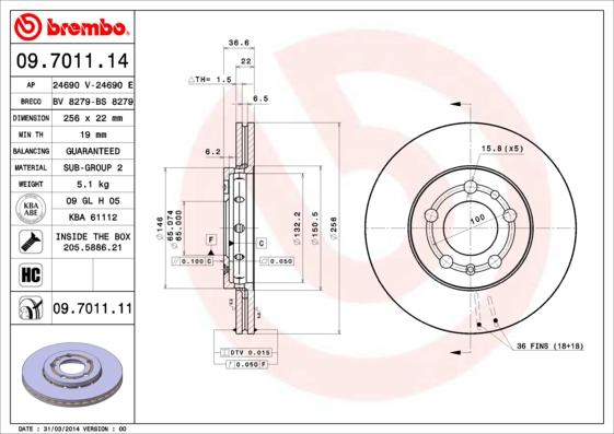 Brembo 09.7011.14 - Bremžu diski ps1.lv