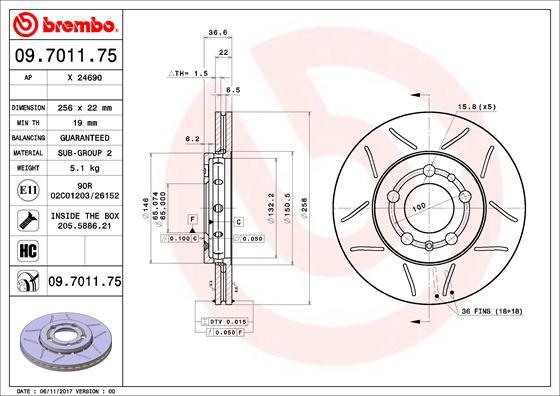 Brembo 09.7011.75 - Bremžu diski ps1.lv