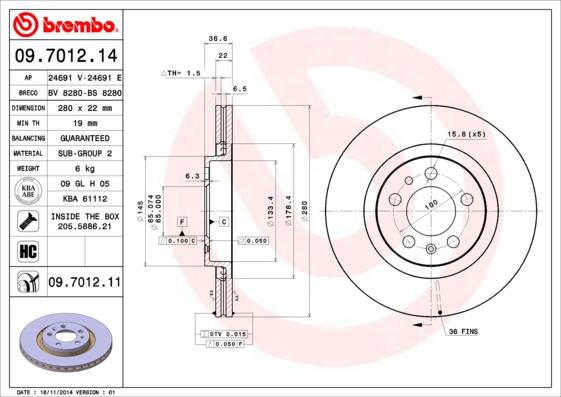 Brembo 09.7012.14 - Bremžu diski ps1.lv