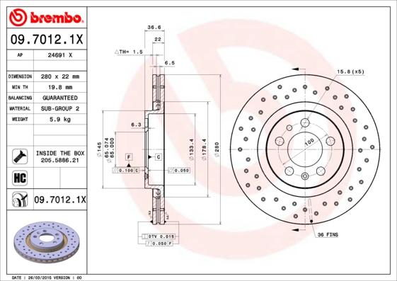 Brembo 09.7012.1X - Bremžu diski ps1.lv